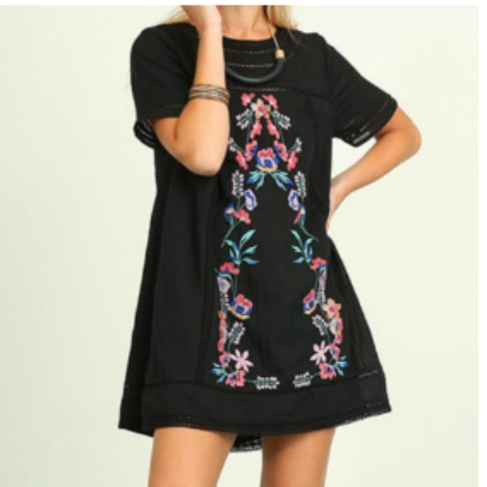 ETWO Boho Embroidered contrast dress szS